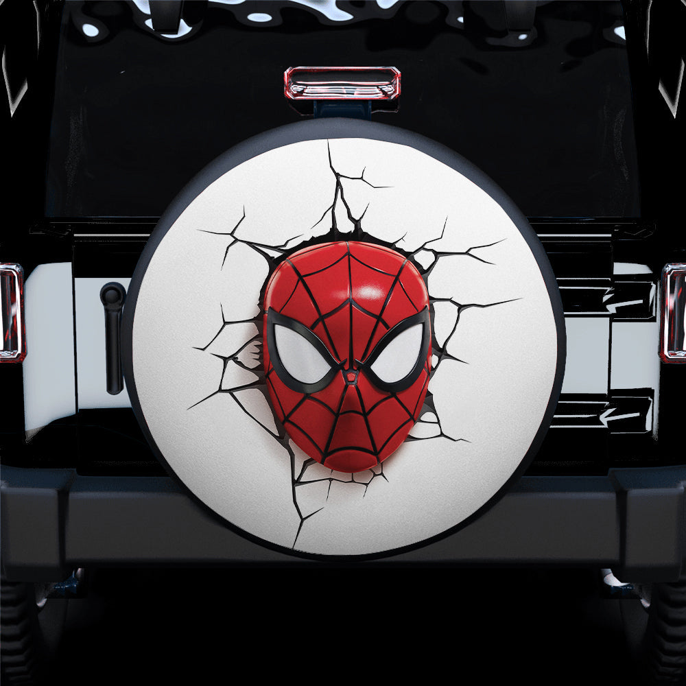 Spiderman Spare Tire Cover MV Spiderman Mask Face Breaks The Wall Tire Covers White Red