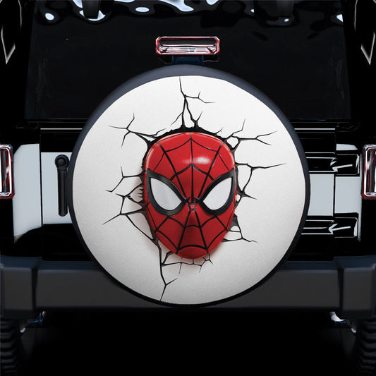 Spiderman Spare Tire Cover MV Spiderman Mask Face Breaks The Wall Tire Covers White Red