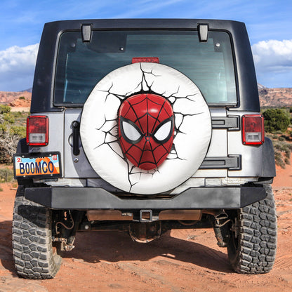 Spiderman Spare Tire Cover MV Spiderman Mask Face Breaks The Wall Tire Covers White Red