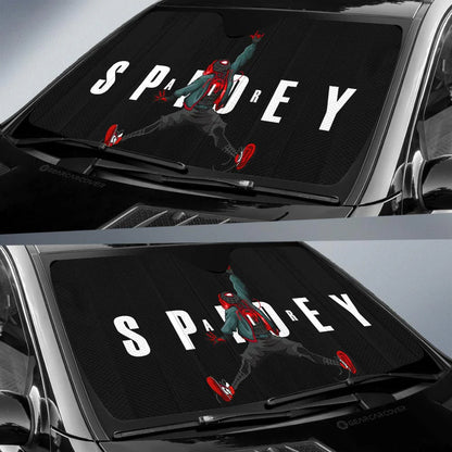 Spiderman Car Sun Shade MV Spidey Jumping Graphic Winshield Sun Shade Black