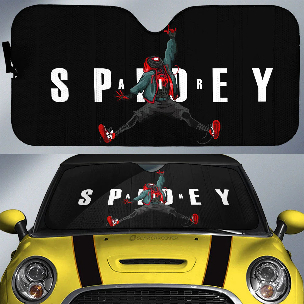 Spiderman Car Sun Shade MV Spidey Jumping Graphic Winshield Sun Shade Black