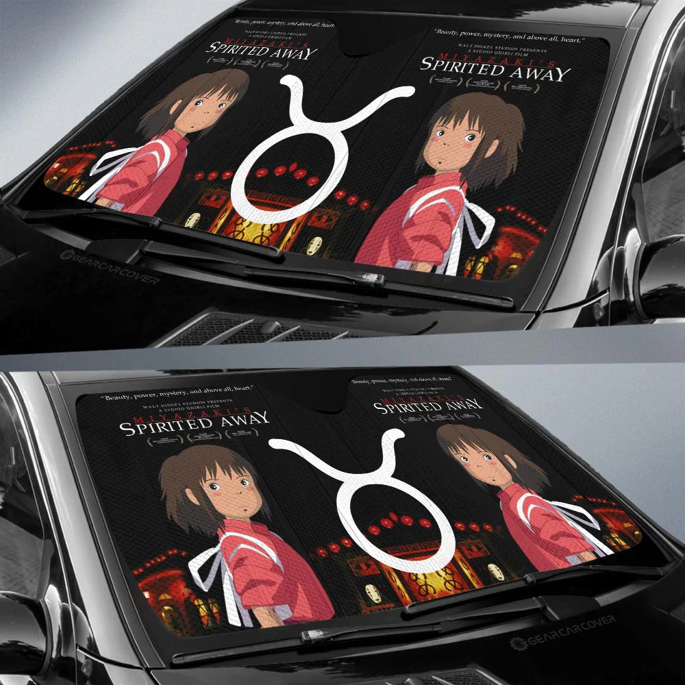 SGhibli Car Sun Shade Spirited Away Chihiro Gaphic Winshield Sun Shade Black Red