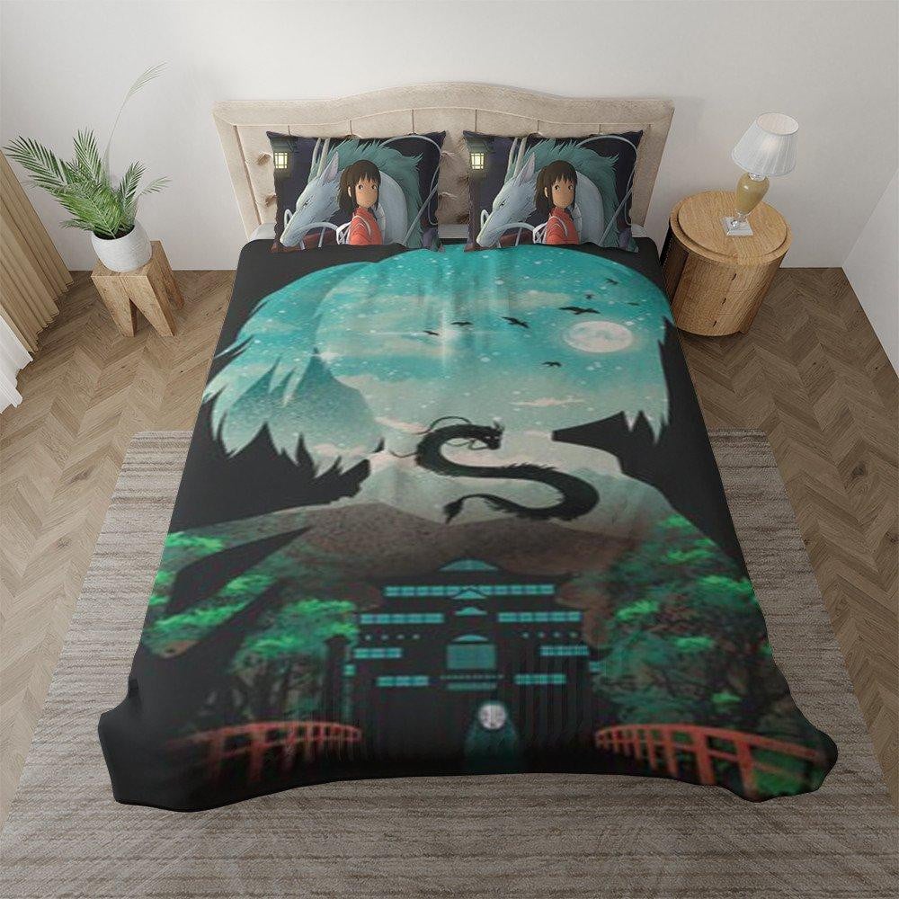 SGhibli Bedding Set Chihiro Spirited Away Silhouette Art Duvet Covers Colorful Unique Gift