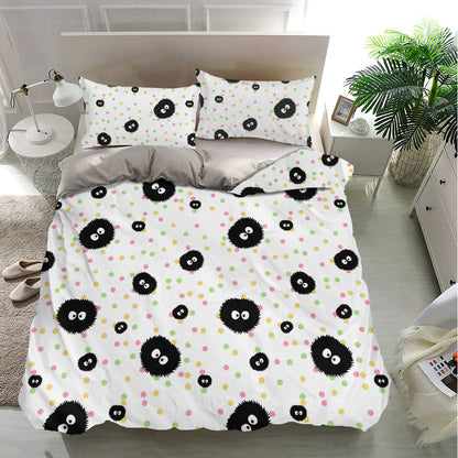 SGhibli Bedding Set Spirited Away Soot Sprites Pattern Duvet Covers White Unique Gift