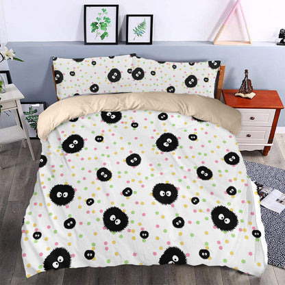 SGhibli Bedding Set Spirited Away Soot Sprites Pattern Duvet Covers White Unique Gift