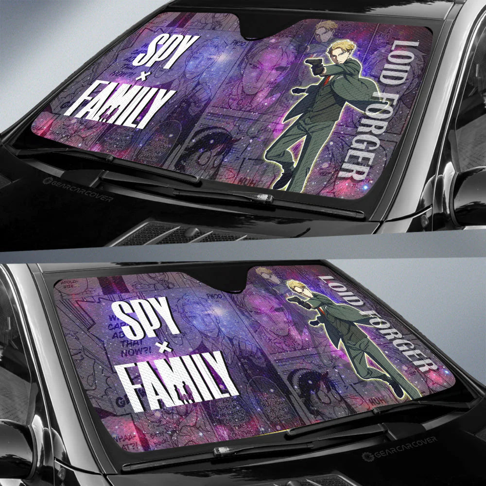 SpyxFamily Car Sun Shade Loid Forger SpyxFamily Manga Pattern Winshield Sun Shade Black Purple