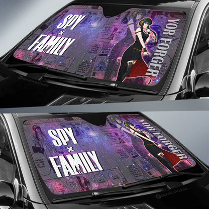 SpyxFamily Car Sun Shade Yor Forger SpyxFamily Manga Pattern Winshield Sun Shade Black Purple