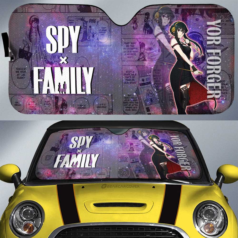 SpyxFamily Car Sun Shade Yor Forger SpyxFamily Manga Pattern Winshield Sun Shade Black Purple