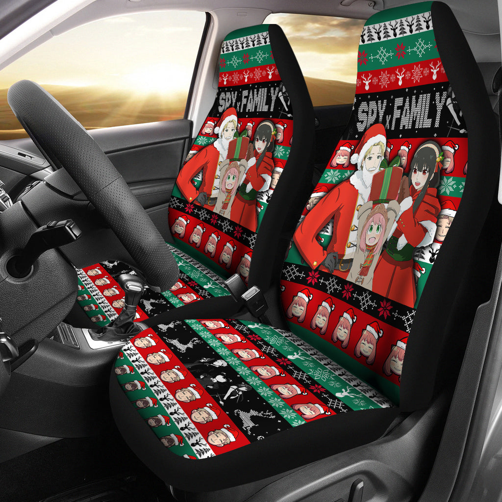 Spy X Family Car Seat Covers Spy X Family Christmas Pattern Seat Covers Red Green