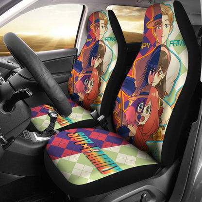 Spy X Family Car Seat Covers Forger Family Members And Their Disguise Seat Covers Colorful