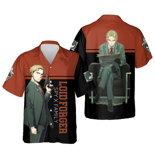 Spyxfamily Hawaii Shirt Spyxfamily Cool Loid Forger Graphic Hawaiian Shirt Black Red Unisex