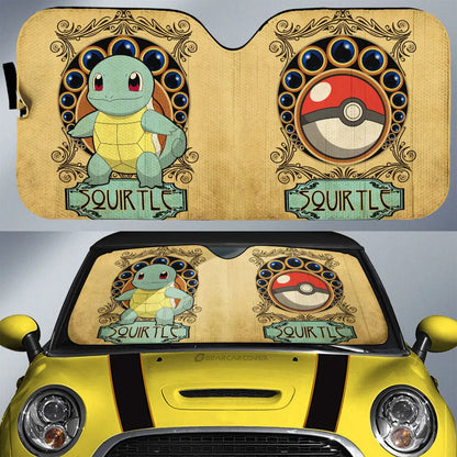 PKM Car Sun Shade Vintage Squirtle Water Pokeball Pattern Winshield Sun Shade Yellow Blue