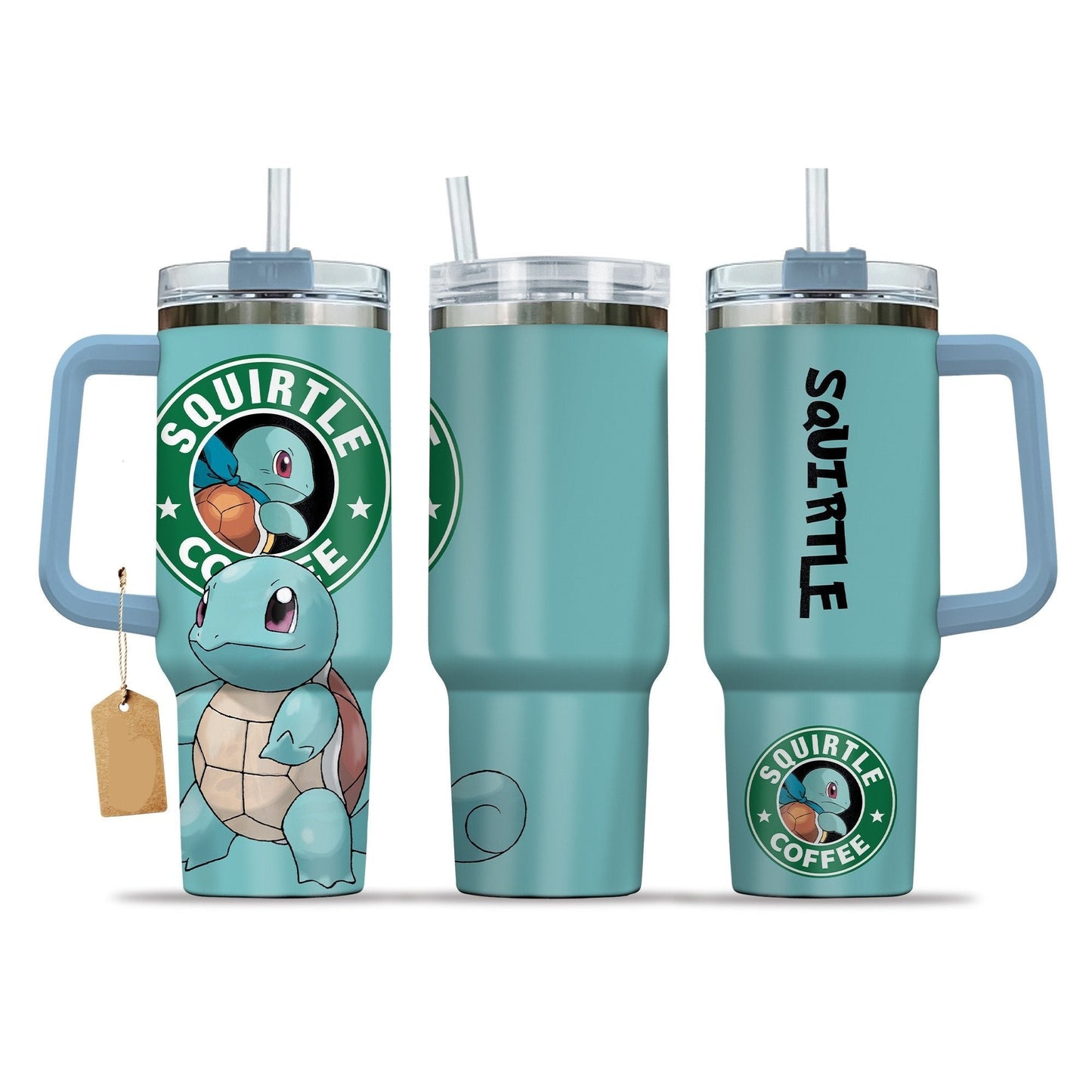 PKM 40 Oz Tumbler PKM Squirtle Coffee Graphic Tumbler 40 Oz Blue