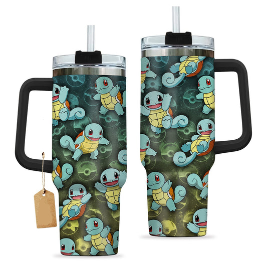 PKM 40 Oz Tumbler PKM Squirtle Pokeball Pattern Tumbler 40 Oz Blue