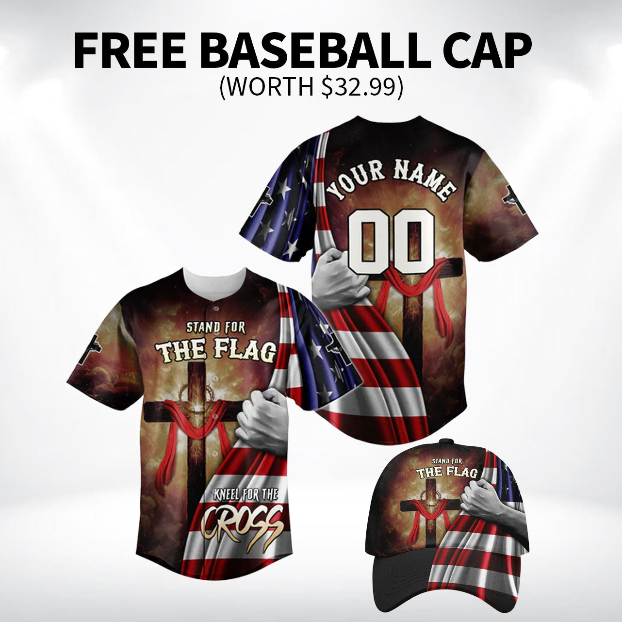 Stand for the Flag Kneel for the Cross Baseball Jersey Bundle