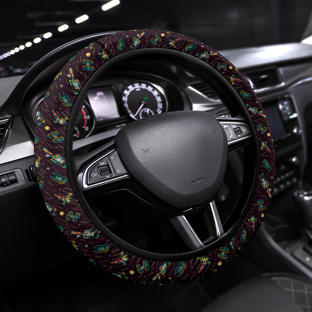 SW Steering Wheel Cover SW Spaceship Aircraft Pattern Driving Wheel Cover Black