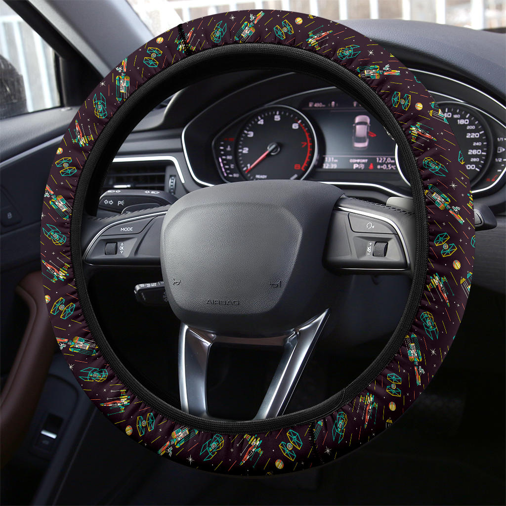 SW Steering Wheel Cover SW Spaceship Aircraft Pattern Driving Wheel Cover Black