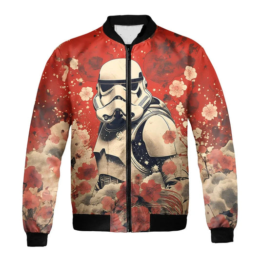 SW Bomber Jacket The Stormtrooper With Flower Pattern Bomber Red Unisex