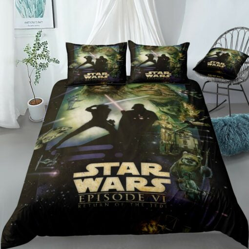 SW Bedding Set Return of the Jedi Fight Scene Duvet Covers Black Green Unique Gift