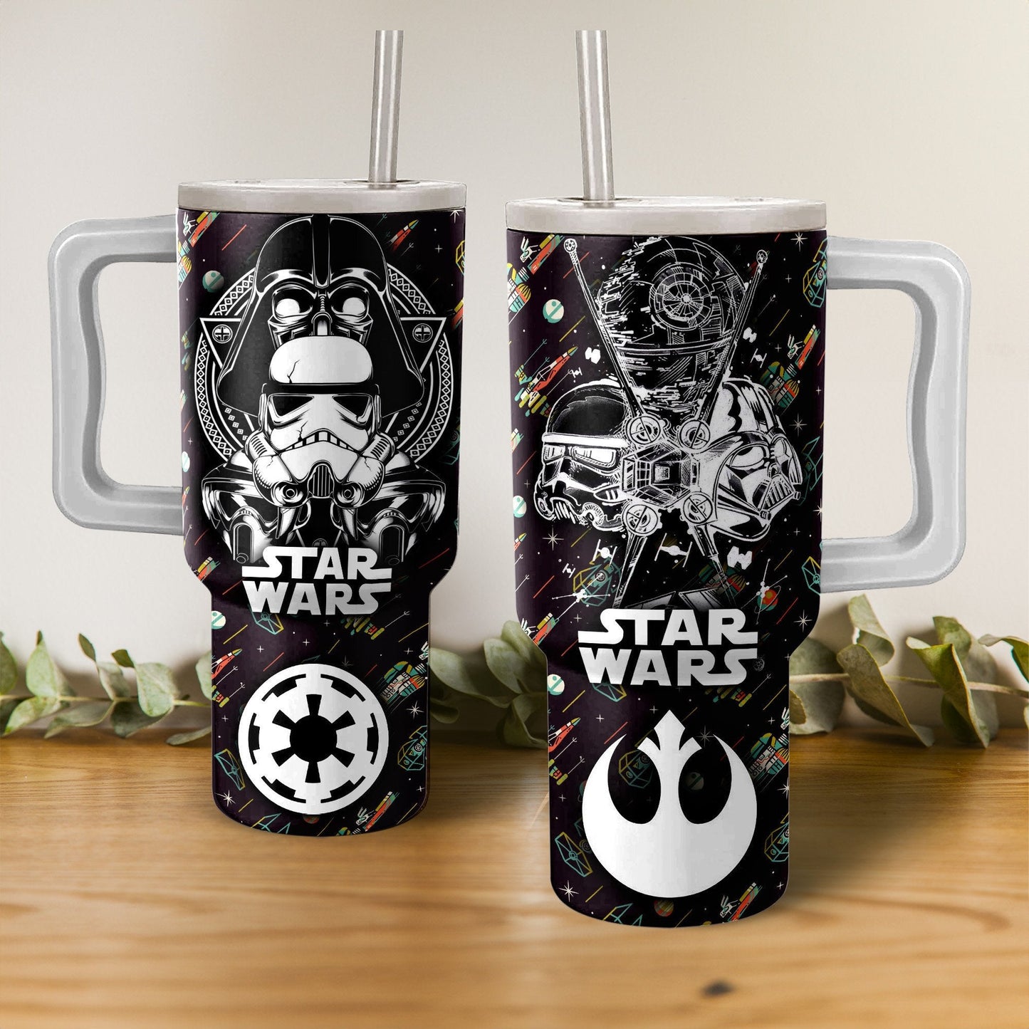 SW 40 Oz Tumbler SW Galactic Empire And Rebel Alliance Pattern Tumbler 40 Oz Black White