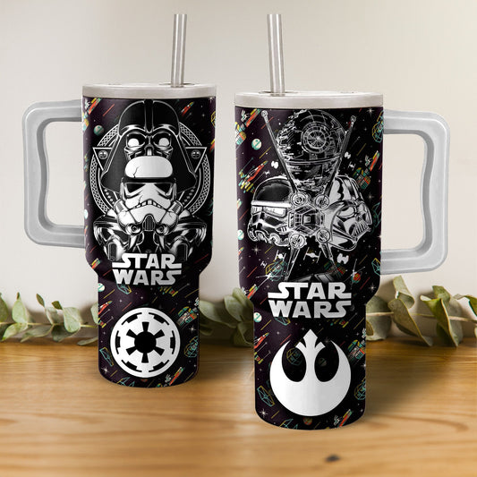 SW 40 Oz Tumbler SW Galactic Empire And Rebel Alliance Pattern Tumbler 40 Oz Black White