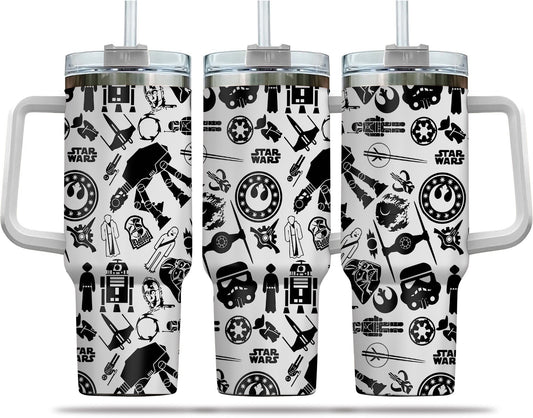 SW 40 Oz Tumbler SW Droids Characters Silhouette Pattern Tumbler 40 Oz Black White