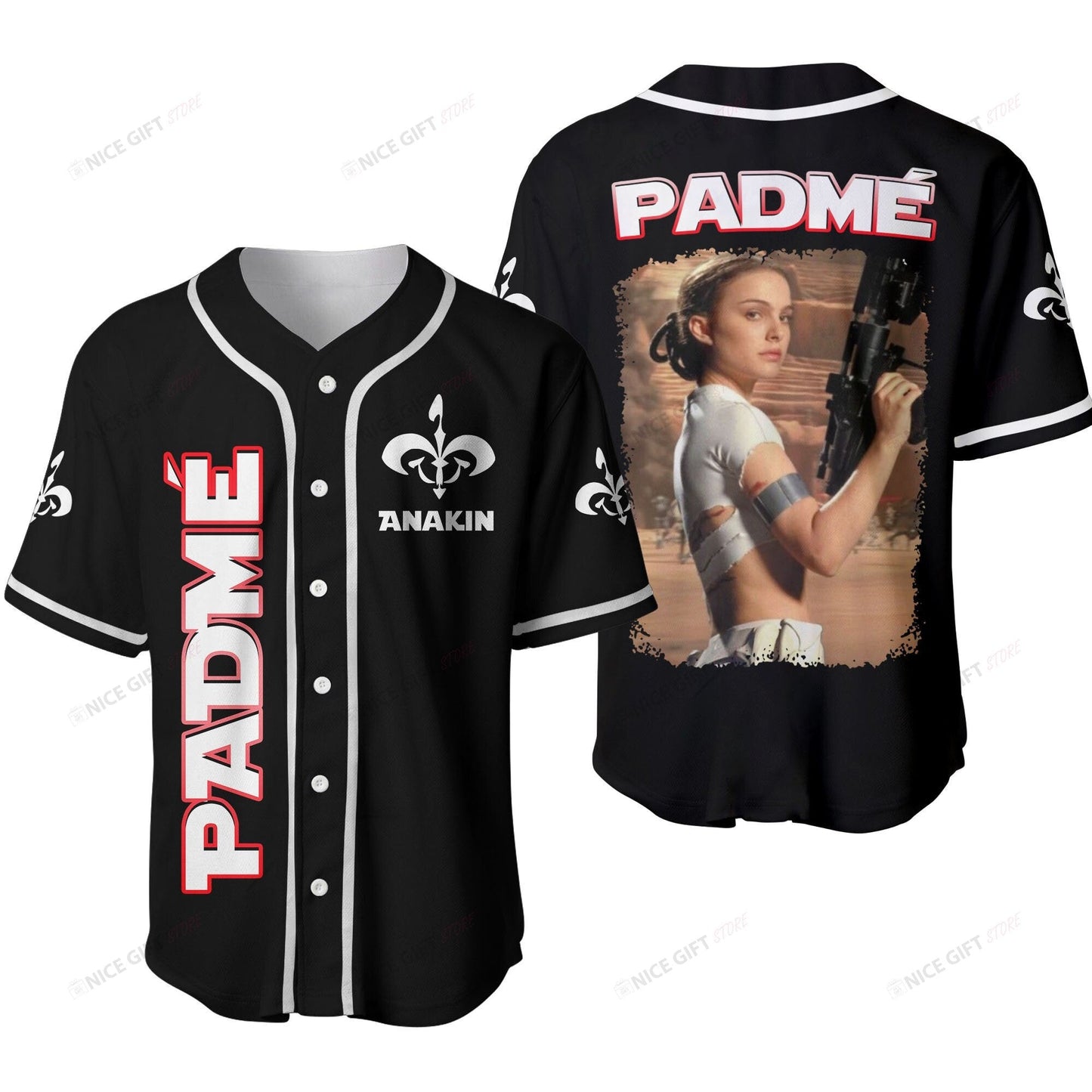 SW Baseball Jersey Padme Anakin Graphic SW Jersey Shirt Black Unisex Adult New Release