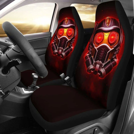 Guardians Of The Galaxy Car Seat Covers MV Star Lord Helmet Graphic Seat Covers Black Orange