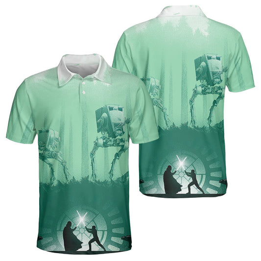 SW Polo Shirt Darth Vader Fights Luke Skywalker Polo Tees Green