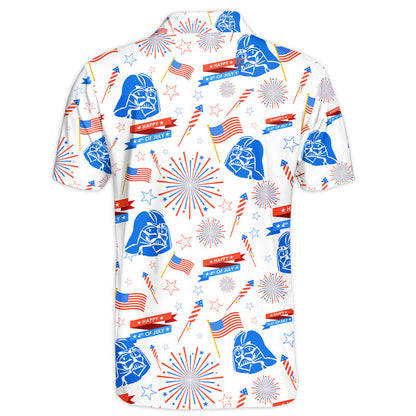 SW Polo Shirt Darth Vader Happy 4th of July Polo Tees White Blue