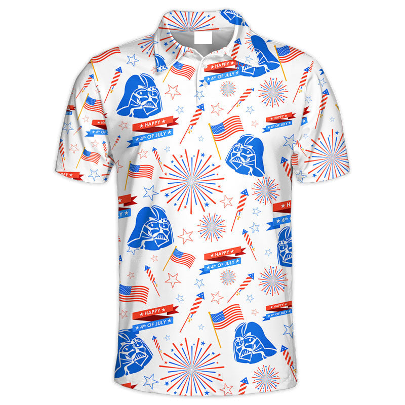 SW Polo Shirt Darth Vader Happy 4th of July Polo Tees White Blue