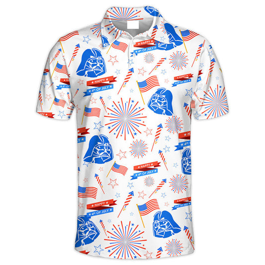 SW Polo Shirt Darth Vader Happy 4th of July Polo Tees White Blue