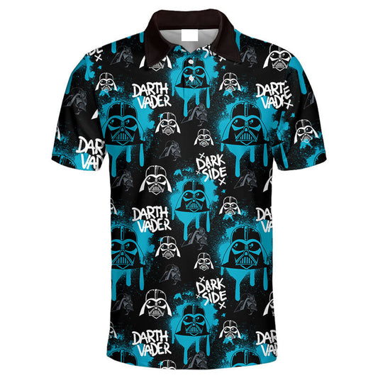 SW Polo Shirt Darth Vader Helmet Pattern Polo Tees Black Blue