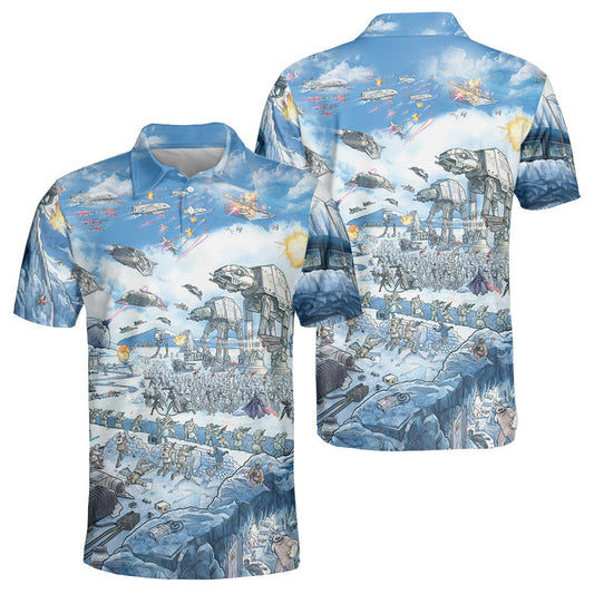 SW Polo Shirt AT-AT Walker Ship War Graphic Polo Tees Blue