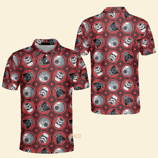 SW Polo Shirt Darth Vader Death Star Stained Glass Polo Tees Red