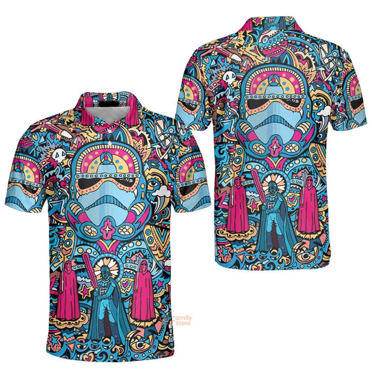 SW Polo Shirt Stormtrooper Psychedelic Art Pattern Polo Tees Blue Pink