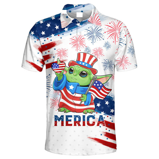 SW Polo Shirt Baby Yoda 4th Of July Polo Tees Colorful