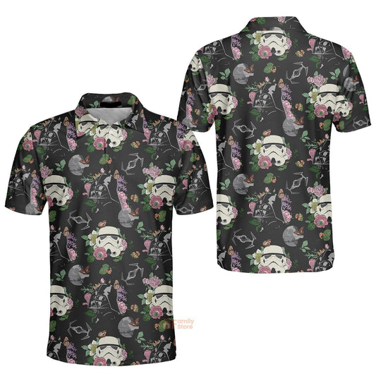 SW Polo Shirt Darth Vader Death Star Flower Pattern Polo Tees Black