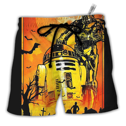 SW Shorts SW Halloween R2-D2 And C-3PO Beach Shorts Orange