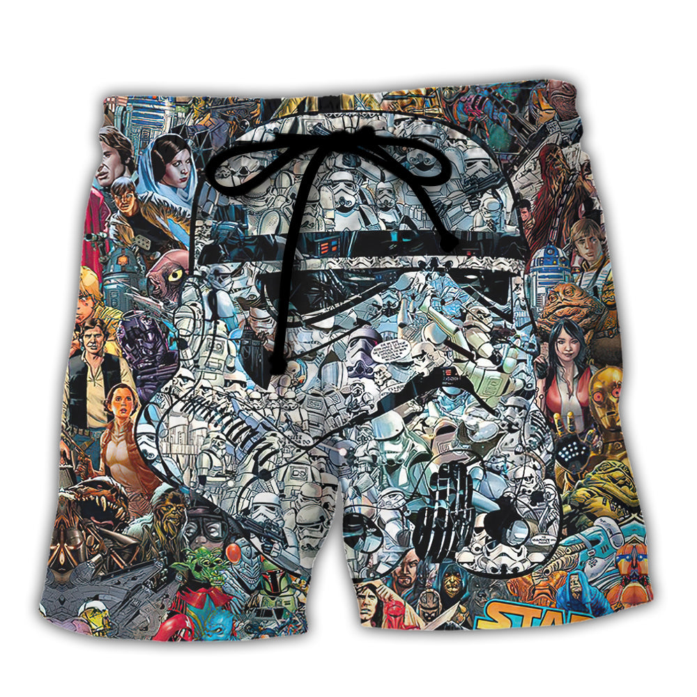 SW Shorts SW Stormtrooper Characters Doodle Pattern Beach Shorts Colorful