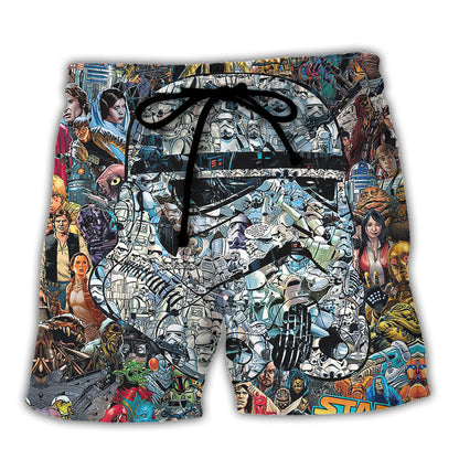 SW Shorts SW Stormtrooper Characters Doodle Pattern Beach Shorts Colorful