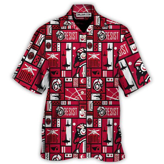 SW Hawaii Shirt SW Resist Wing Space Ship Pattern Hawaiian Shirt Red White Unisex