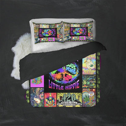 Hippie Bedding Set Stay Trippy Little Hippie Love Peace Duvet Covers Colorful Unique Gift