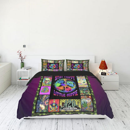 Hippie Bedding Set Stay Trippy Little Hippie Love Peace Duvet Covers Colorful Unique Gift