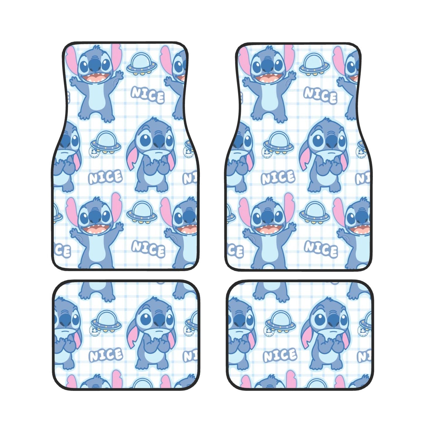 Stitch Car Mats Cute Stitch Emotions UFO Nice Pattern Car Floor Mats White Blue