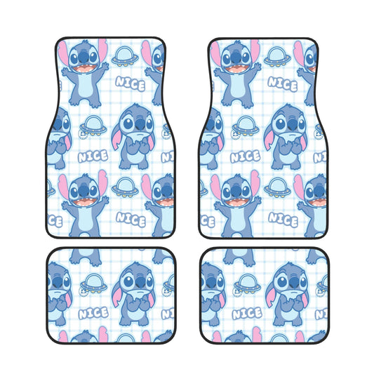 Stitch Car Mats Cute Stitch Emotions UFO Nice Pattern Car Floor Mats White Blue