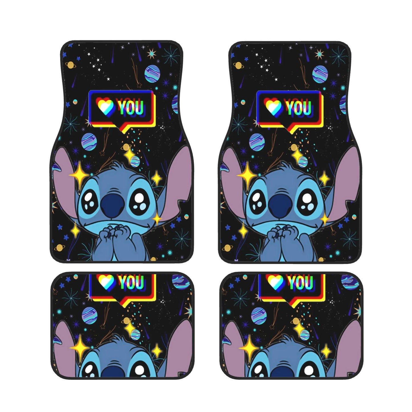 Stitch Car Mats Stitch Love You Galaxy Pattern Car Floor Mats Black Blue