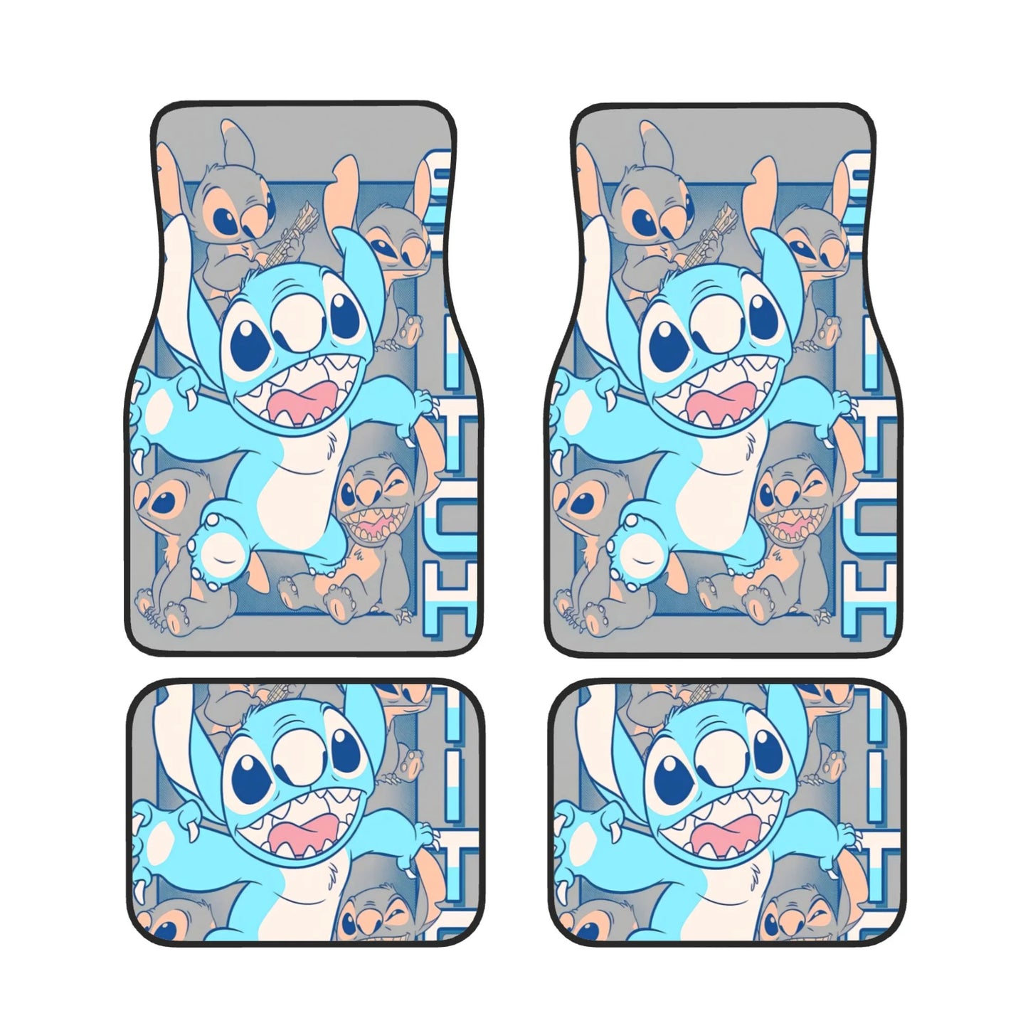 Stitch Car Mats Cute Stitch Funny Emotion Pattern Car Floor Mats Blue