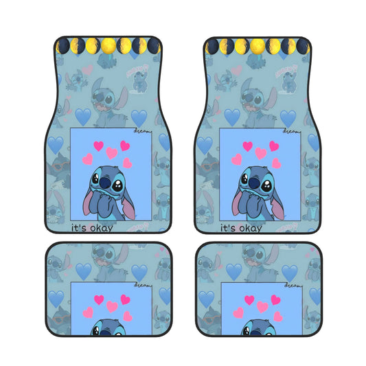 Stitch Car Mats Cute Stitch Emotion It's Okay Car Floor Mats Blue