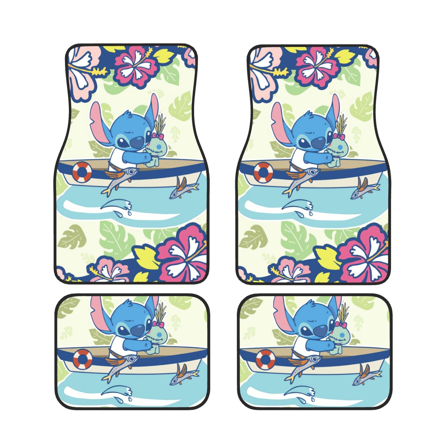 Stitch Car Mats Stitch On The Boat Hibiscus Flower Pattern Car Floor Mats Colorful